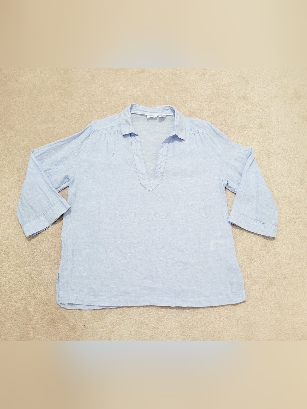 Sigrid Olsen 100% Linen Tunic Top Women Large Blue Popover Beach Coastal Boho - Picture 14 of 14